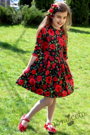 Official children's dress in black with red roses