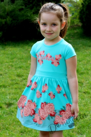 Summer children's short sleeve dress in turquoise