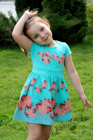 Summer children's short sleeve dress in turquoise