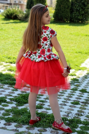 Official children's short-sleeved dress  with roses