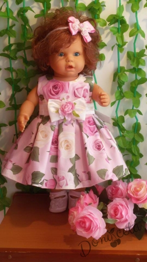 Официална детска рокля с рози в розово 255РА