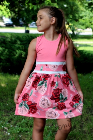 Лятна детска рокля без ръкав в розово с розички