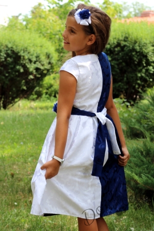 Официална детска рокля в тъмносиньо и бяло Клара