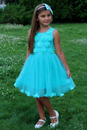 Official children's dress in turquoise with a vest