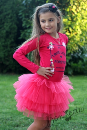 Children's long-sleeved dress in rusberry with a tutu skirt