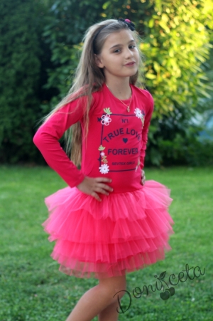 Children's long-sleeved dress in rusberry with a tutu skirt