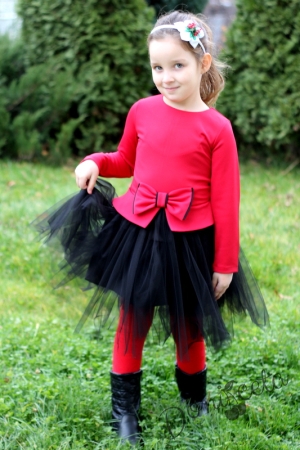 Официална детска рокля с дълъг ръкав в червено