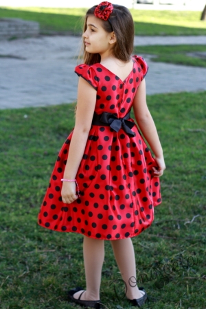 Официална детска рокля в червено на черни точки 271К