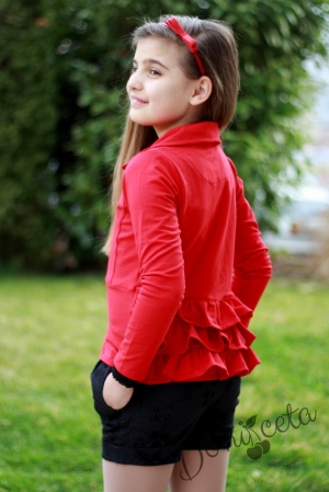 Детско сако за момиче в червено с къдрички