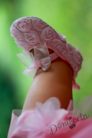 Официална детска рокля в розово с рочизички