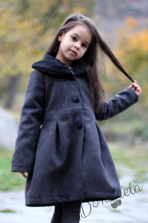 Детско палто с дантела в сиво за момиче