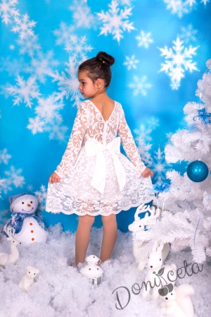 Детска официална рокля с дълъг ръкав в дантела в бяло Валентина