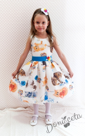 Официална детска рокля на цветя Теди с коланче в синьо  