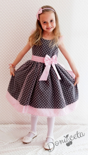 Официална детска рокля в сиво и розово