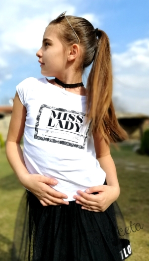 Детска туника в бяло  с надписи - Miss Lady, je suis tres chic