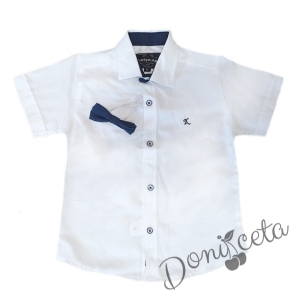 Детска риза с къс ръкав в бяло с папийонка