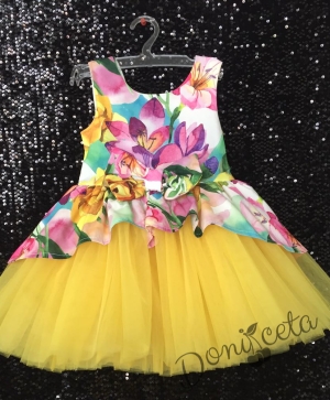 Официална детска рокля на цветя Надежда с тюл в жълто