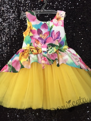 Официална детска рокля на цветя Надежда с тюл в жълто