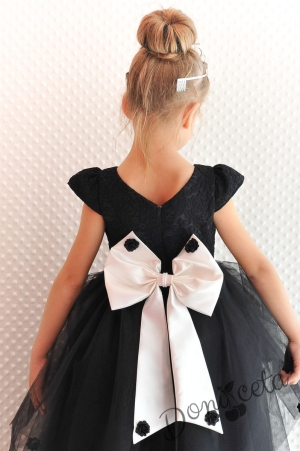 Официална детска дълга рокля Златина в черно с голяма панделка отзад 278ЧБТД