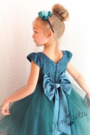 Официална детска дълга рокля Златина в зелено 278ЗТД