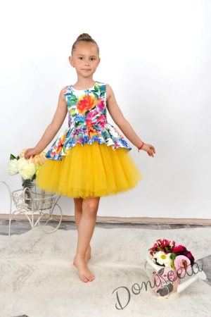Празнична детска рокля Надежда на цветя с тюл в жълт цвят