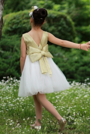 Официална детска рокля с тюл в екрю и златисто Мимоза