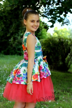Детска рокля на цветя Надежа с тюл в цвят малина 465895
