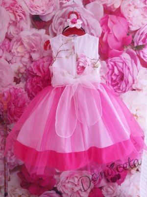 Официална детска рокля с  цветя и тюл
