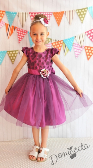 Официална детска рокля  Биянка в циклама с 3D цветя и тюл