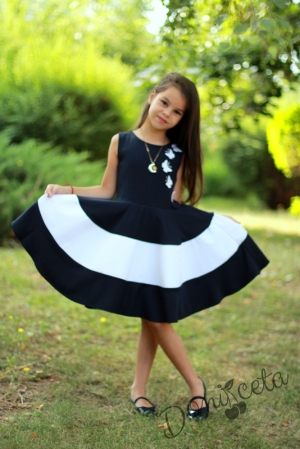Официална детска рокля в тъмносиньо с 3D пеперуди тип клош в бяло Оля 5