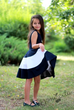 Официална детска рокля в тъмносиньо с 3D пеперуди тип клош в бяло Оля 6