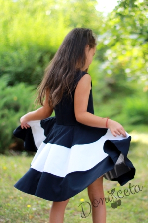 Официална детска рокля в тъмносиньо с 3D пеперуди тип клош в бяло Оля 7