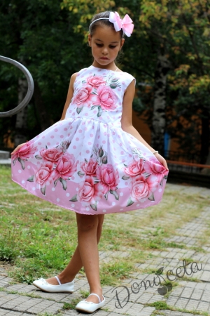 Official children's satin dress with roses