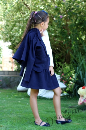 Комплект за момиче от 3 части-пола, сако в тъмносиньо и блузка в бяло