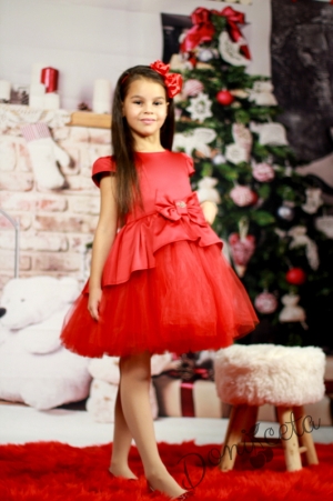 Коледна официална детска рокля Надежда  в червено с богат тюл