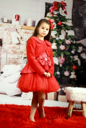 Коледна детска рокля с червено болеро