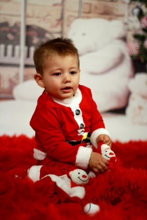Коледен памучен бебешки комплект за момче/ костюм на Дядо Коледа