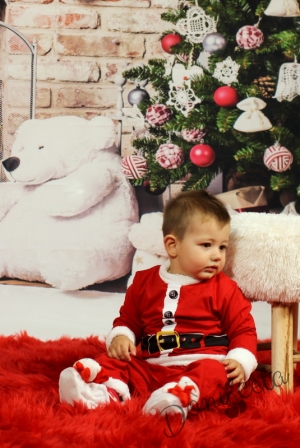 Коледен памучен бебешки комплект за момче в червено и бяло /костюм на Дядо Коледа