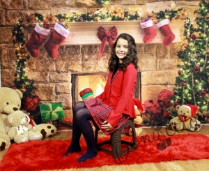 Коледен комплект за момиче с дълъг ръкав от карирана пола и сако 
