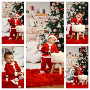 Коледен памучен комплект в червено от 3 части/ костюм на Дядо Коледа 2