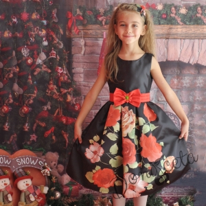 Официална детска рокля от сатен с рози