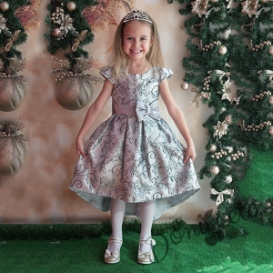 Официална детска рокля в сребристо с шлейф Мариса