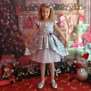 Официална детска рокля в сребристо и с тюл Инна