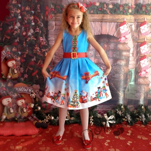 Коледна детска рокля с коледни мотиви с болеро
