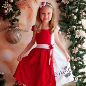 Официална детска рокля в червено и бяло