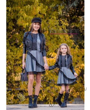 Детска рокля в сив меланж и тюл от колекция Майки и дъщери 