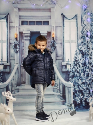 Детско зимно яке за момче в тъмносиньо с големи джобове