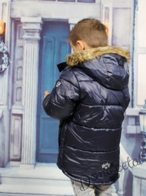 Детско зимно яке за момче в тъмносиньо с големи джобове