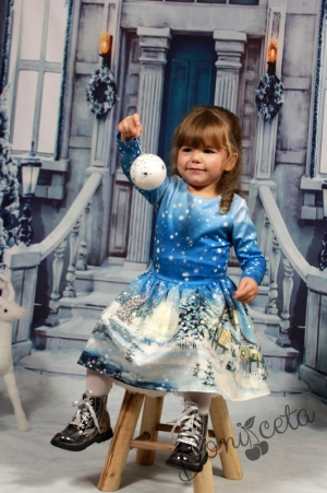 Детска/бебешка рокля с дълъг ръкав със зимен пейзаж