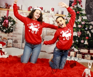 Детска ватирана блуза в червено с еленче за момиче 11
